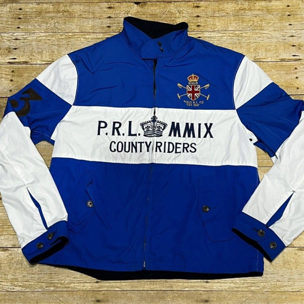 Polo Ralph Lauren Country Riders Reversible Jacket Mens Size Large Blue Horse